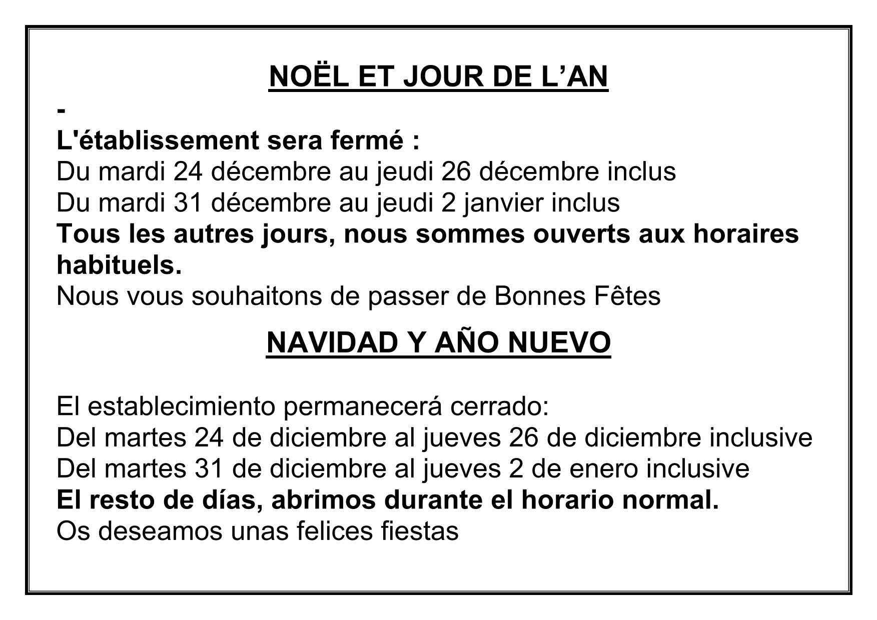 Beaulieu affiche fermeture noel et l an 241211